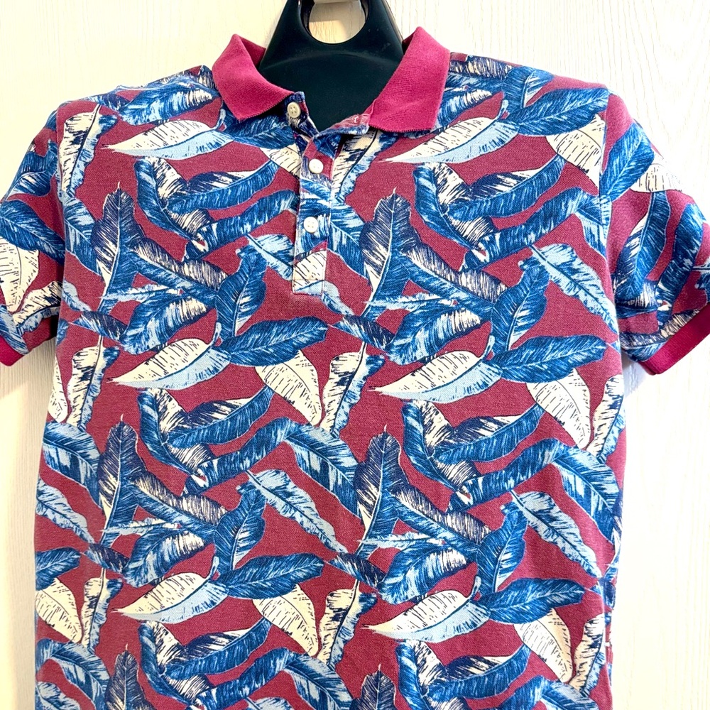 H&M Mens Brown Leaves Polo Shirt Size L